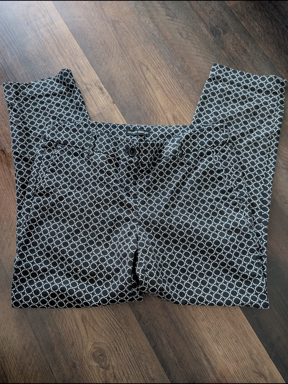 Hillary Radley Black & White Patterned Geometric Stretch Cropped Pants Size 4